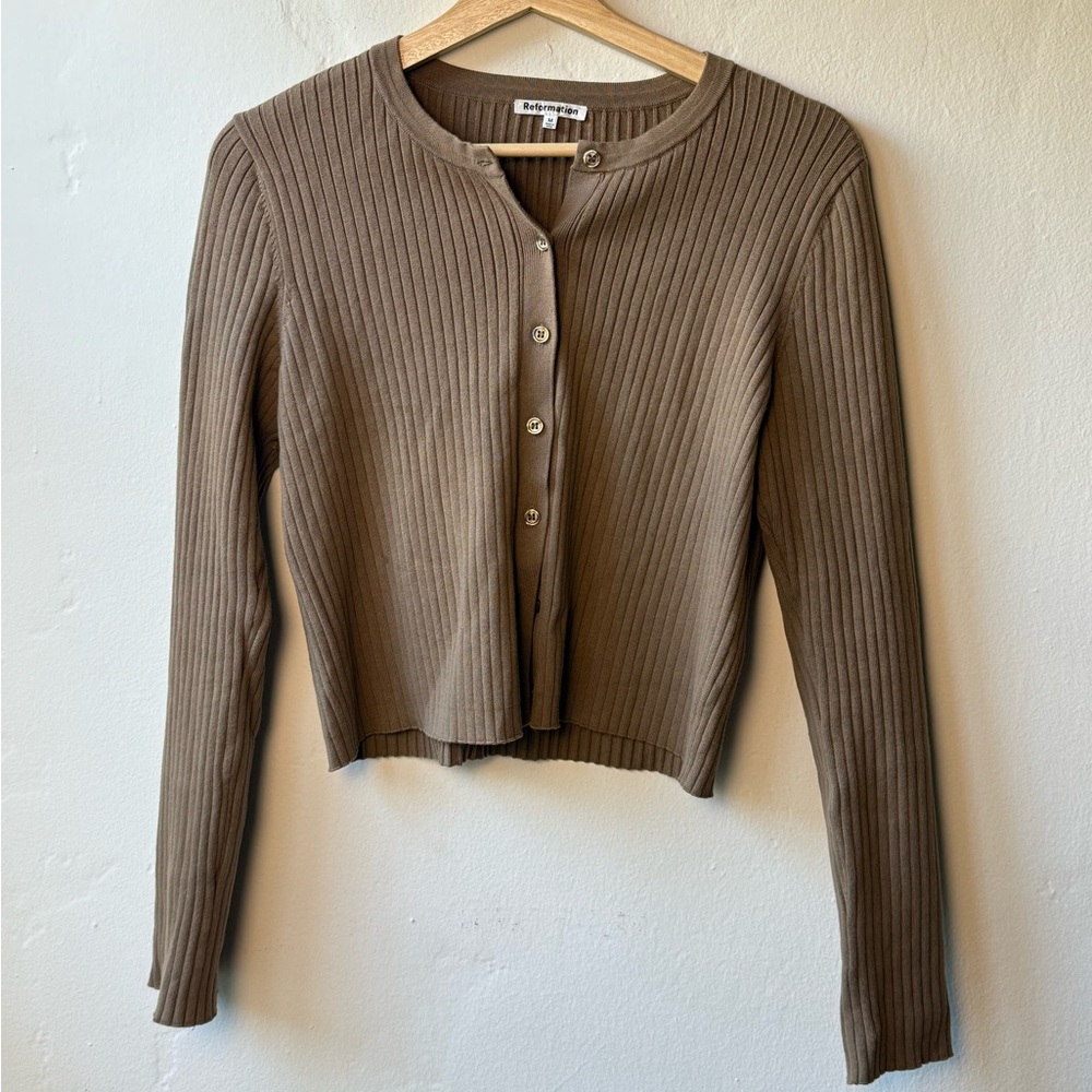 Reformation, Ribbed Tan Cardigan, Medium